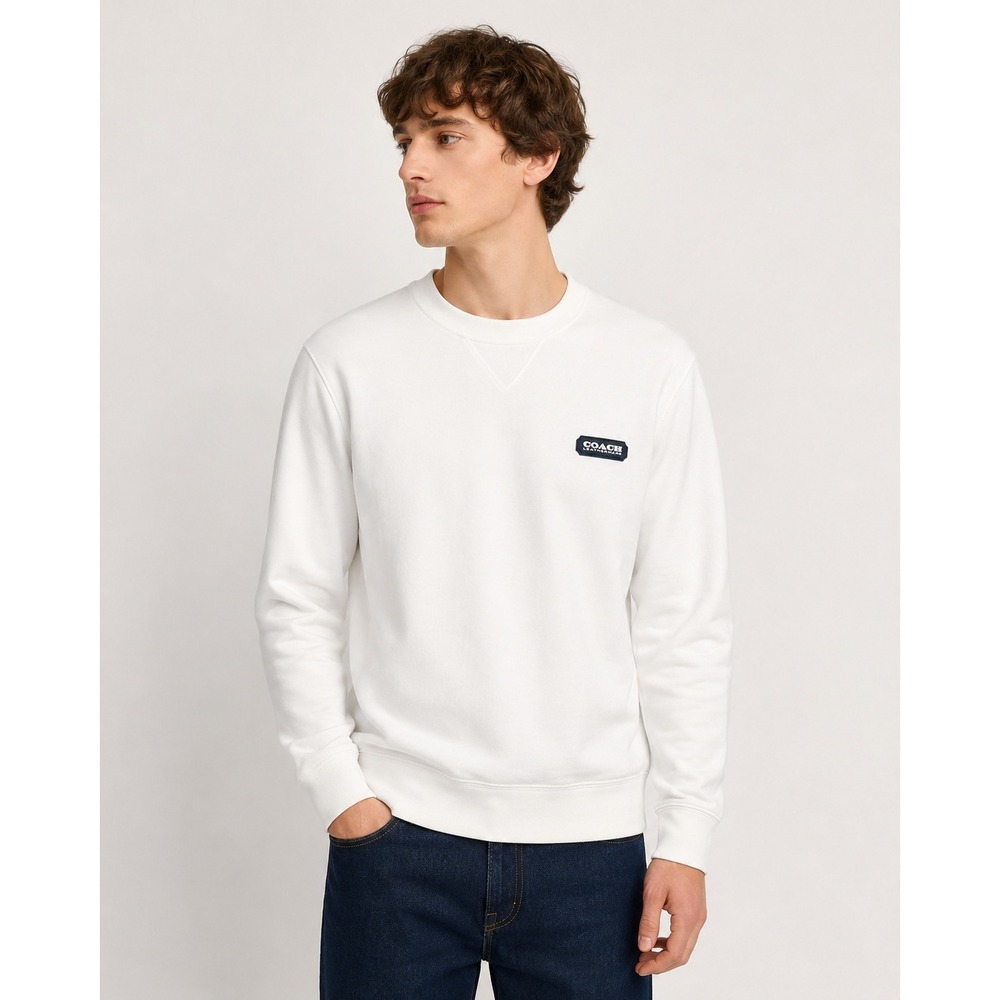 Coach Leatherware White Crewneck Sweatshirt Men's XS Cotton Logo Patch